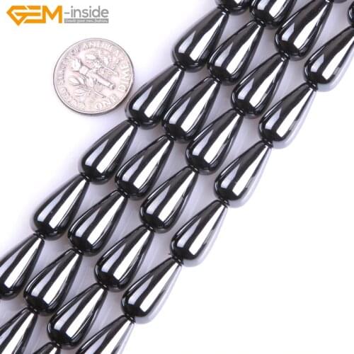 Gem-inside Natural Faceted Drop Teardrop Black Hematite Smooth Drip Healing Stone Beads For Jewelry Making 8mm 15inches DIY