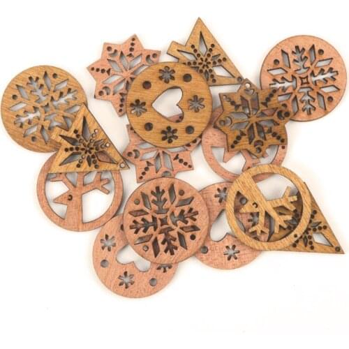 Wooden Christmas Tree Snowflake Deer Heart Pattern Scrapbooking Craft Handmade Accessory Home Decoration DIY 30mm 10pcs MZ194