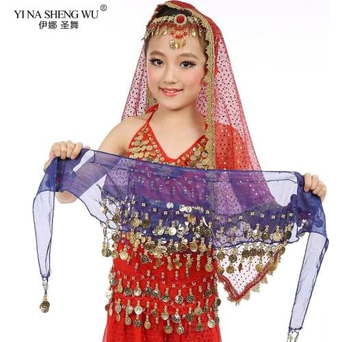 Kids Girls Belly Dance Hip Scarf Accessories 3 Row Belt Skirt With Gold bellydance Tone Coins Waist Chain Wrap Kids Dance Wear