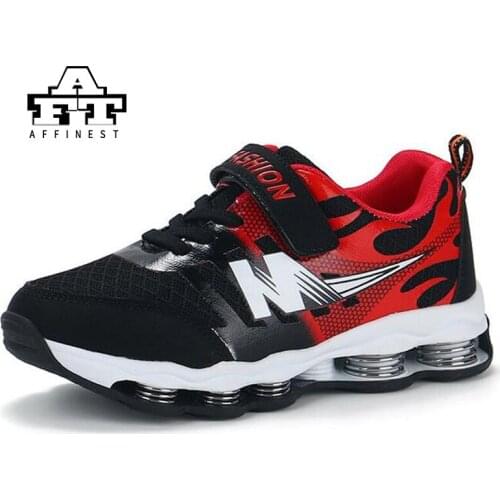 Kids Sport Shoes Air Cushion Running Shoes Boys Shock Absorption Basket Footwear Red Black Breathable Girls Mesh Sneakers Autumn