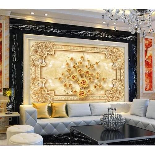 European Style Retro Floral Marble TV Wall Background Wall room modern wallpaper Home Decoration