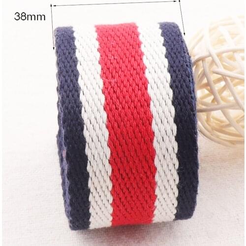 1 1/2" Blue White Red Cotton Webbing Striped Twill Heavy Weight Bag Purse Webbing Straps Totes Belts Strap Bag Handle