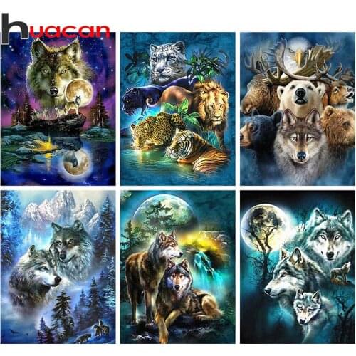Huacan Diamond Painting Full Square Wolf Art DIY 5D Diamond Embroidery Mosaic Animal Decorations Home