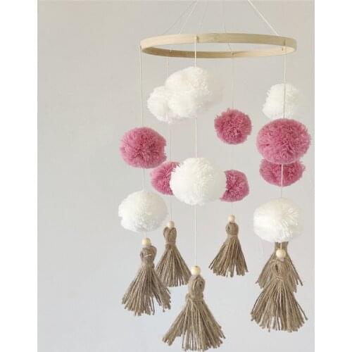 INS Wooden Beads Wind Chimes With Hair Balls Tassels Baby Crib Bed Tent Hanging Ornament Nordic Kids Room Decoration Photo Props