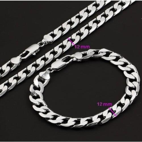 MxGxFam Plati Gold Color Men Necklace and Bracelet Set 600*12 mm and 200*12 mm