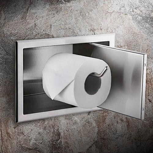 Hidden paper feeding embedded tissue box 304 stainless steel hotel toilet concealed roll paper box brushed matte toilet waterpro