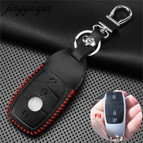 Jingyuqin Leather Car Key Case For Mercedes Benz AMG 2017 E Class W213 key Chain Ring Cover Car Styling Accessories