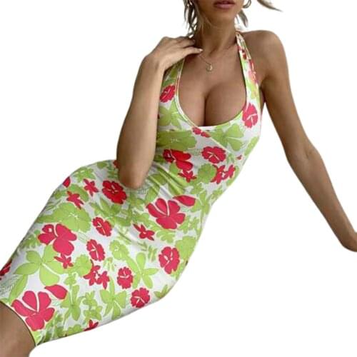 Colorful Drawstring Party Wrap Dress Women Sling Sleeveless Halter Bodycon Club Wear Summer Sexy Basic Mini Dresses
