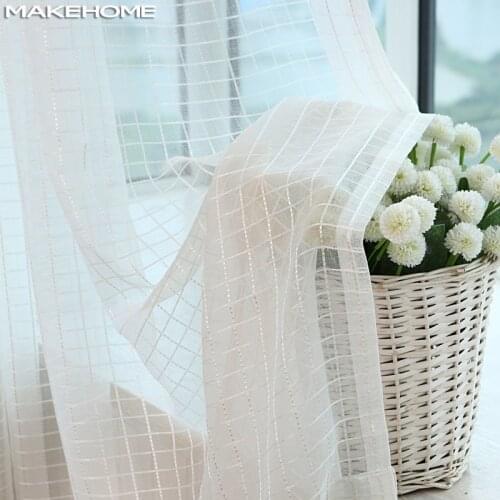 Squares Jacquard Modern Tulle Curtains for Kids Bedroom Living Room Simple Style Element Fabrics Treatment White Voile Curtains