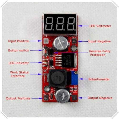 LM2596 DC-DC Adjustable Step-Down Power Supply Module buck converter LED display Voltmeter/ Button Switch [5 piece/lot]
