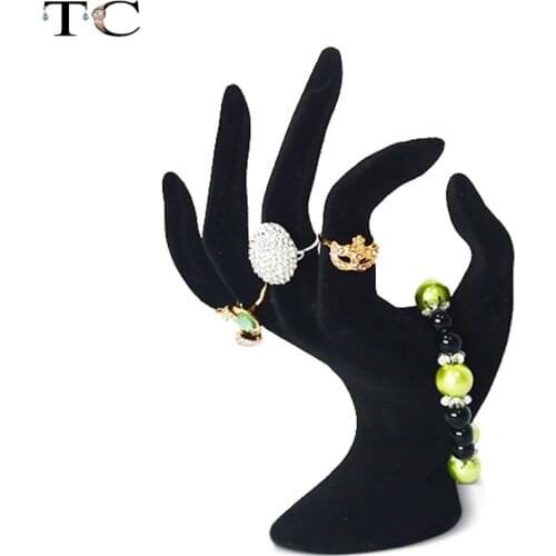 6.7" Tall Female Mannequin Free Standing Hand Manekin Ring Bracelet Necklace Jewelry Display Stand Holder Black Velvet OK Finger