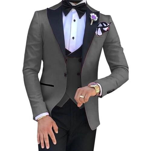 Men Suits 3 Pieces Slim Fit Casual Business Groomsmen Campus Dress Lapel Tuxedos for Formal Wedding ( Blazer Pants Vest ) Custom