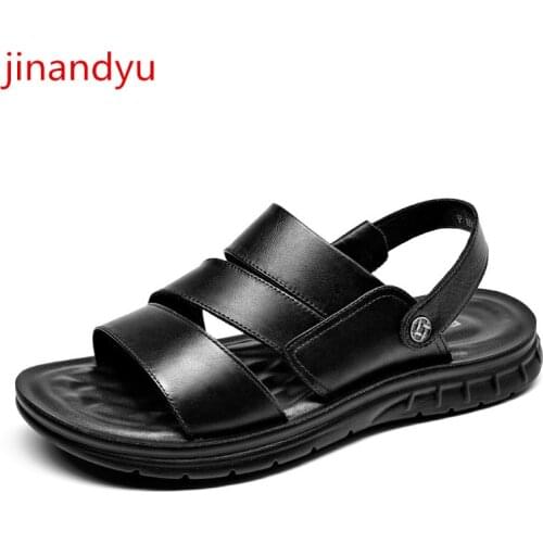 Mens Sandals Genuine Leather Beach Shoes Slippers Men Casual Shoes Brown Black Sandals Fashion Summer Shoes Male Comfy Slpper