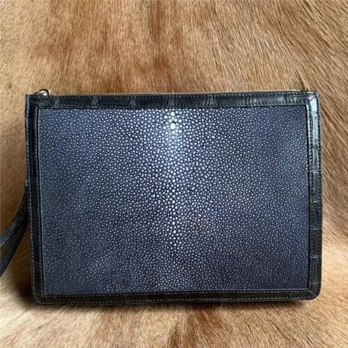 Authentic Sand Stingray Skin Businessmen Working Clutch Bag Large Card Holders Genuine Alligator Leather Male Wristlets Purse