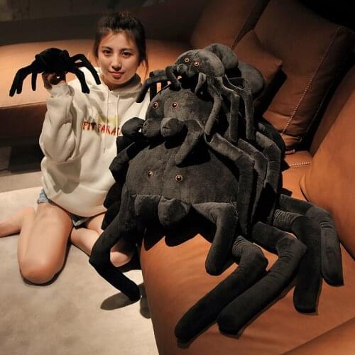 20-80cm Novelty Halloween Decoration Horror Black Furry Soft Plush Fake Spider Joke Prank Props Party Supply Trick or Treat