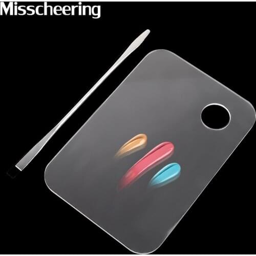 Clear Acrylic Nail Polish Palette Mixing Cream Foundation Eye Shadow Make Up Plate Stainless Steel Spatula Rod Kits Beauty Tools