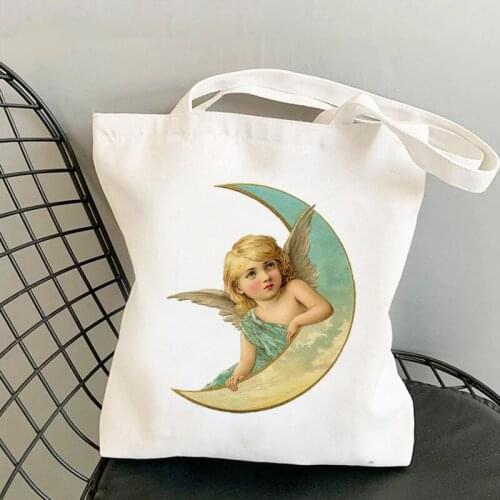 Simple Women Bag Elegant Canvas Fashion Ladies Shoulder Bag Friendly Amicable Kind Angel Sculpture Oil Painting Printing Handbag