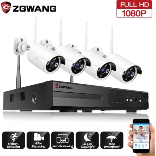 ZGWANG 1080P FULL HD 4CH NVR KITS 2MP CCTV Camera System Video Recorder Outdoor Night Vision WIFI Camera Surveillance Kits 4 PCS