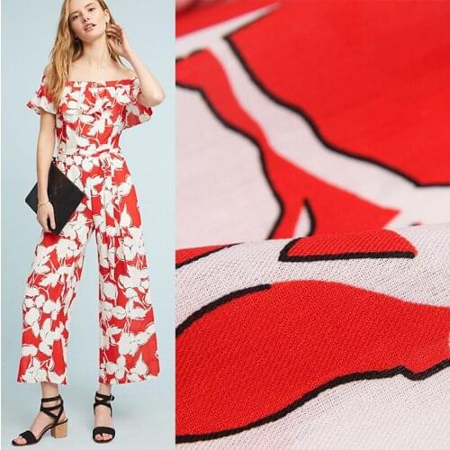 HLQON sateen white flowers Digital printing fabric for women clothing sewing upholstery tissue wedding dress patchwork DIY