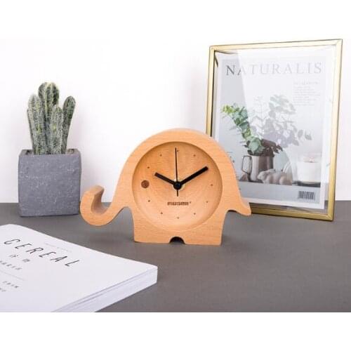 Creative home furnishing solid wood desktop clock home children gift cartoon elephant clock