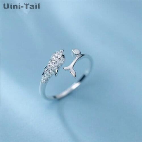 Uini-Tail hot new 925 sterling silver dolphin micro inlaid open ring ocean element fashion trend sweet high-quality jewelry