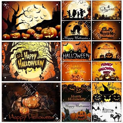 Halloween Shabby Chic Home Bar Festival Vintage Wall Decor Metal Tin Signs Pub Tavern Retro Pumpkin Decorative Plate 20x30cm