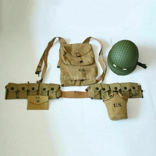 WWII WW2 US Army Soldier M1928 Haversack M1 Helmet Bar Belt Tools Bag Canteen SET WORLD MILITARY