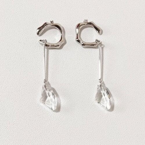 Earrings cold wind French earring ear clip female design sense crystal earrings