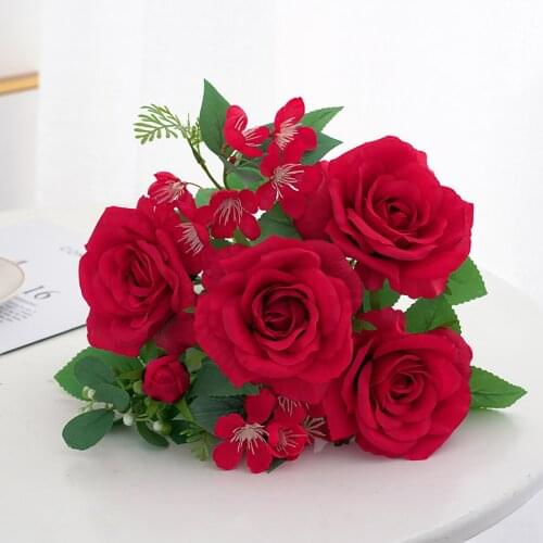 1Pc 7 Heads Artificial Rose Fake Flower Garden Home Bridal Wedding Party Decor artificial flowers for decorations