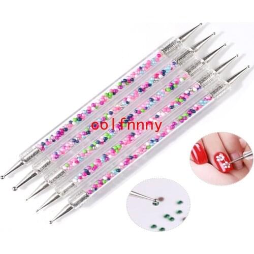 100sets/lot NEW 5pcs/set UV Gel Painting Drawing Nail Dot Point Dotting Pen Acrylic Caviar 2 Way Brush Manicure Tools new