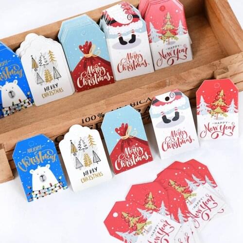 100pcs Merry Christmas Kraft Paper Tag Labels New Year Gift Hanging Decoration Santa Claus DIY Craft Cards Xmas Party Supplies