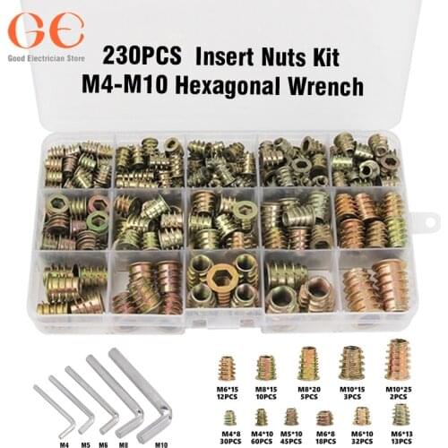 230PCS Assortment Insert Nuts Kit M4/M5/M6/M8/M10 Hex Drive Head Nuts Zinc Alloy With Box metic nut and bolt assortment
