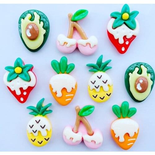 30 New Kawaii Cartoon Avocado, Strawberry Fruit Series Flat Bottom DIY Crafts Scrapbook Hair Bow Center Ornament Accessories A13