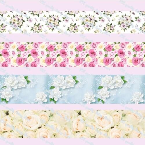 Rose printed satin ribbon flowers 22mm 25mm 38mm Gift Bow Craft Wedding Party Supplies Silk Sewing Accessories Fabric 25 yards