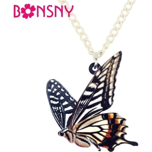 Bonsny Acrylic Elegant Hestina Assimilis Butterfly Necklace Pendant Chain Choker Insect Jewelry For Women Girls Teens Wholesale