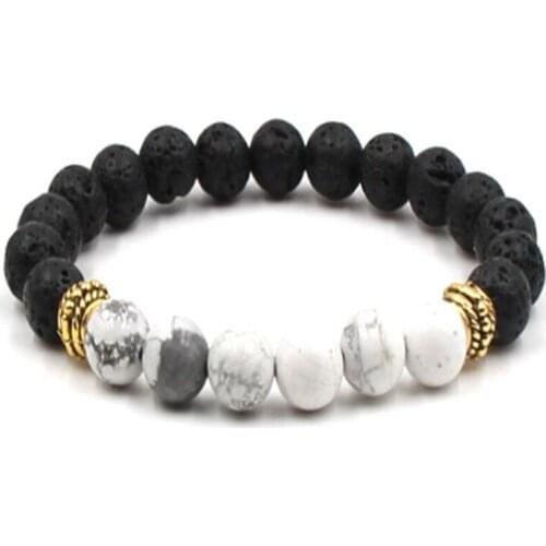 8mm Howlite Volcanic Gemstone Mala bracelet 7.5inches Lucky Pray Bead Cuff Wristband Chakras Diy Energy Spirituality Bless Men