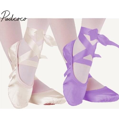 2019 Kids Bandage Children Ballet Shoes Pink Purple Apricot &Red Canvas Ballet Dance Shoes Split Suede Sole
