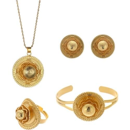 Dubai Jewelry Sets Gold Necklace & Earring Set For Women African France Wedding Party 24K Jewelery Ethiopia Bridal Gift