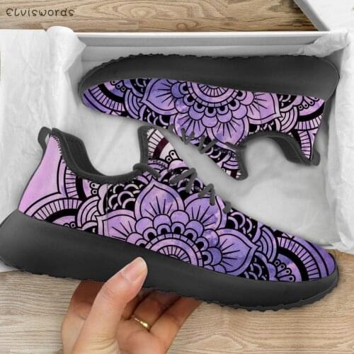 ELVISWORDS Stylish Colorful Mandala Pattern Womens Spring/Summer Breathable Walking Shoes Casual Ladies Sneakers Flats Shoes