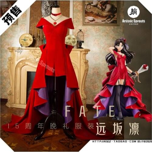 Fate/stay Night Fsn Tohsaka Rin 15th Anniversary Red Party Dress Uniforms Cosplay Costume Free Shipping F