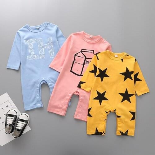 Cotton Baby Clothes Five-pointed Star House letter Printed Infant Baby Rompers Full Sleeve Baby Jumpsuits Casual Baby Costume
