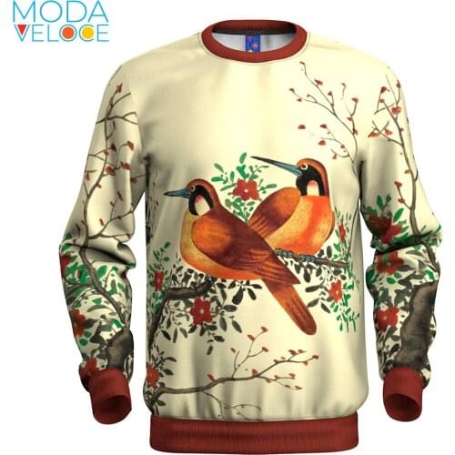 3d print tech Men Bird Vintage Watercolor Gentle Art hoodie Long Sleeve Casual Mens and Womens Sweatshirt Fun Streetwear