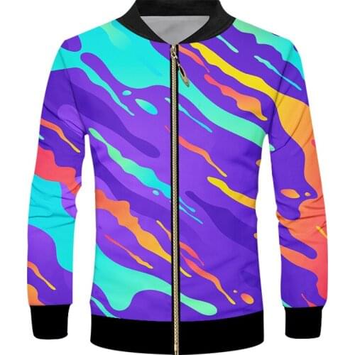 IFPD EU Size Mens Casual 3D Print Colorful Jacket Long Sleeve Zipper Coat Sweatshirt Colorful Stripes Plus Size Tracksuits