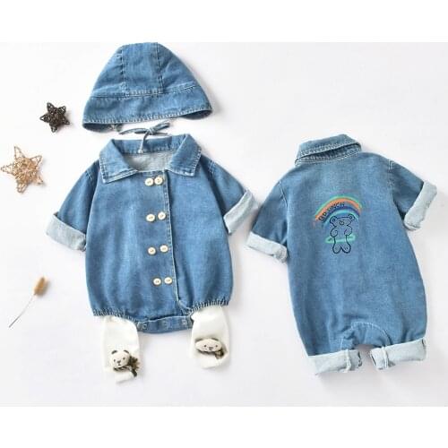 Autumn new baby onesies hundred days female baby cowboy suit net red triangle romper romper sibling clothes autumn