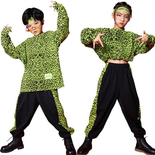 Lolanta Boys Girls Hip Hop Costume Leopard Style Green Long Sleeve Top Or Black Pants Clothes Street Performance Clothes