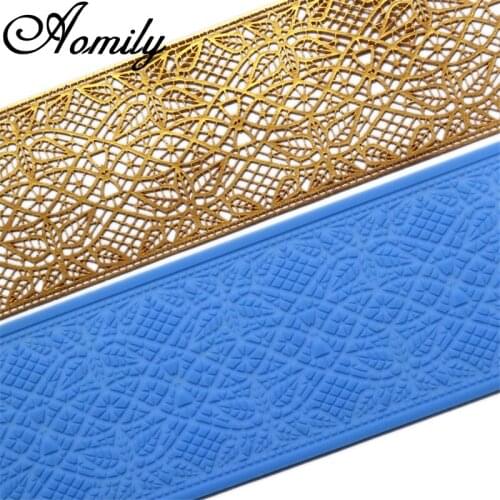 Aomily 40CM Lace Design Silicone Mold Wedding Birthday Cake Border Decoration Fondant Cake Surround Food Grade Mat Baking Mold