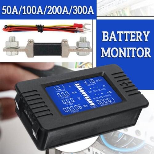 DC Multifunction Battery Monitor Meter 50A/200A/300A LCD Display Digital Current Multimeter Voltmeter Ammeter for Cars RV Solar