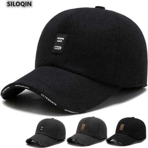 SILOQIN New Mens Hat Autumn Winter Woolen/Felt Ear protectors Baseball Cap Adjustable Size Velvet Thermal Leisure Snapback Caps