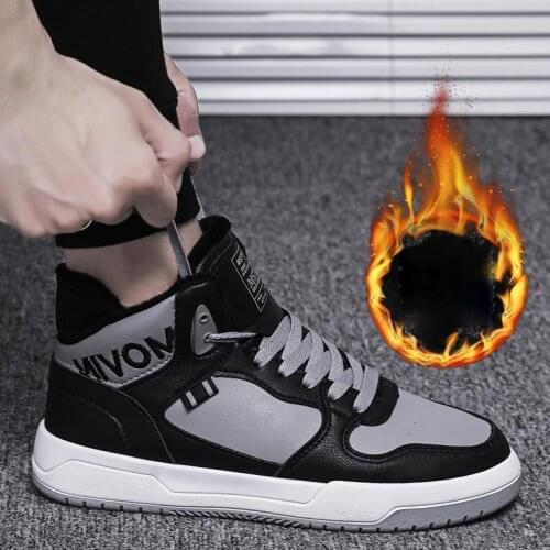 High Top Warm PU Leather Sneakers Winter Mens Winter Sports Shoes Man Sport Shoes Running Man Black Fur Footwear Walk GMD-0708