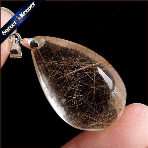 Genuine Natural Gold Rutilated Quartz Crystal Cabochon Setting Necklace Pendant Stone Beads for DIY Jewelry Making OS380
